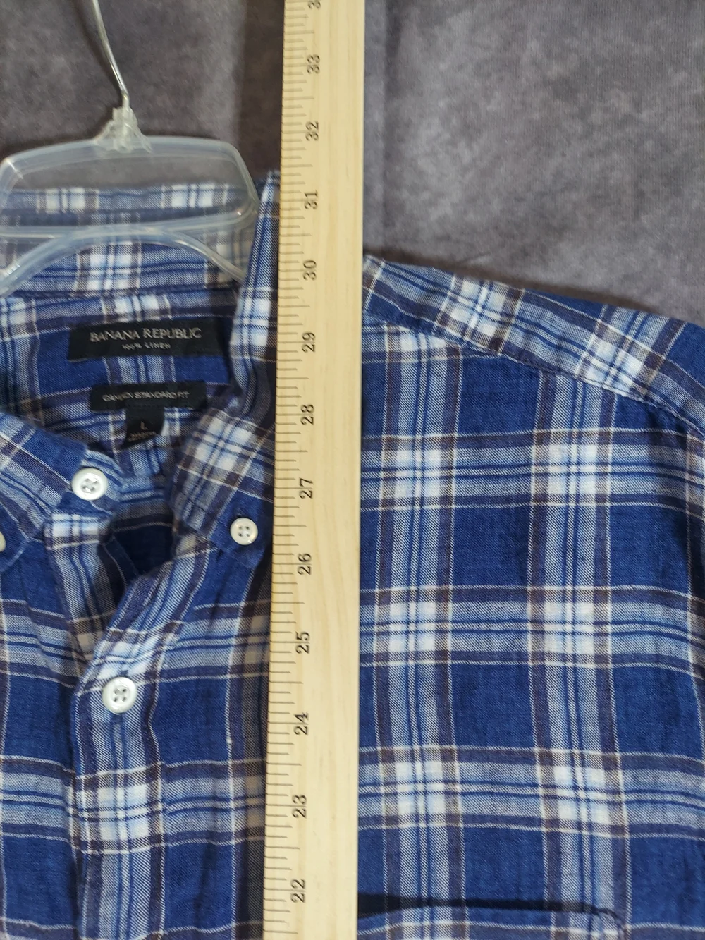 Banana Republic Linen Plaid Shirt Men L Camden Standard Fit Blue White Plaid LS